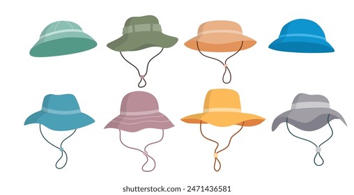 Camping hat vector set cute cartoon style.