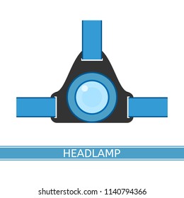 Camping Headlamp Icon Vector Illustration. Tourist LED Headlight In Flat Style Isolated On White Background. Green Colored Hiking Flashlight.