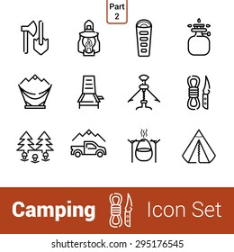 Camping high quality outline icon set. Part 2