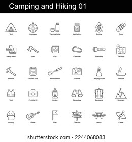 Camping and Hiking 01 icons Vector set. 30 of high quality black outline icons.
