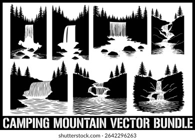Camping and Hiking Adventure Silhouette Bundle - Mountain Outdoors Vector Pack
