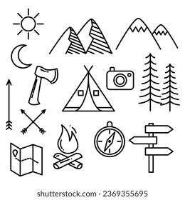 camping, hiking, adventure, wandering vector icon set. Very suitable for stickers, screen printing, and application in various media.