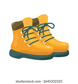 Camping hiking boots, Forest travel. Flat vector clipart, illustration with isolated background.
