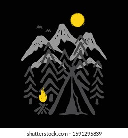 Camping Hiking Climbing Mountain Nature Graphic Illustration Vector Art T-shirt Design