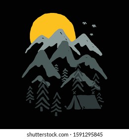 Camping Hiking Climbing Mountain Nature Graphic Illustration Vector Art T-shirt Design