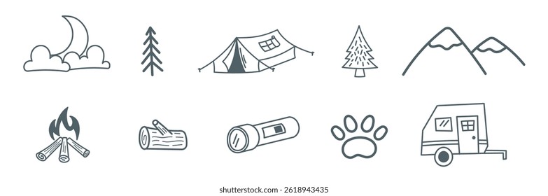 camping hiking doodle hand drawing icon