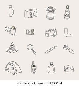 camping and hiking equipment symbols. Vector illustration