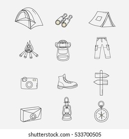 camping and hiking equipment symbols. Vector illustration