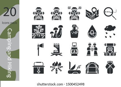 Camping and Hiking icon set, solid vector and illutration
