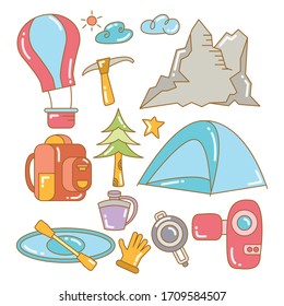 camping and hiking icons color set