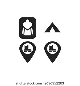 Camping and Hiking Icons Location, Tent, Backpack, Boots