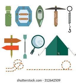 camping and hiking icons set