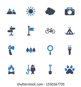 Camping & Hiking Icons Set in Blue Gray Color - Set 1