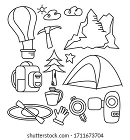 camping and hiking icons set line theme