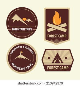 camping and hiking labels.  vector illustration.  