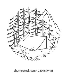 Camping Hiking Mountain Line Graphic Illustration Vector Art T-shirt Design