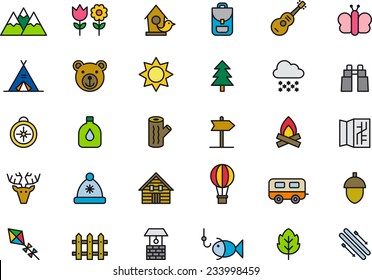 Camping, Hiking, Nature & Outdoor Activities icons