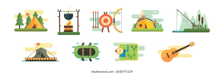 Camping and Hiking Object and Adventure Equipment Vector Set