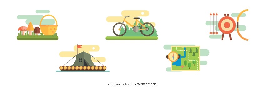 Camping and Hiking Object and Adventure Equipment Vector Set