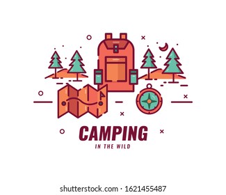 Camping and hiking. Camping and out door objects and scenery concept. vector illustration