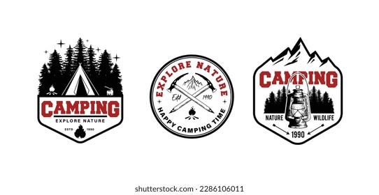 Camping, hiking, outdoor adventure logo set