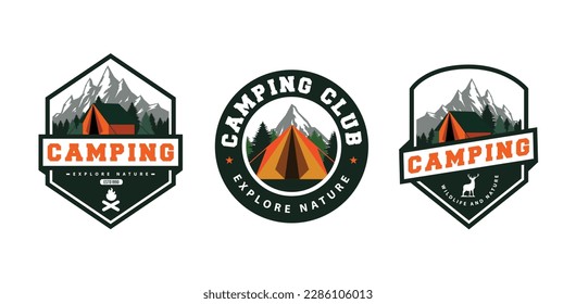 Camping, hiking, outdoor adventure logo set
