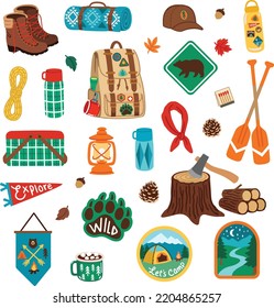 Camping and Hiking Outdoor Illustration set