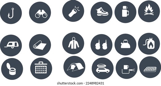 Camping Hiking and Picnic Equipment Icons