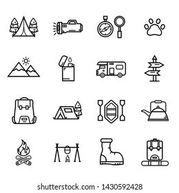 Camping Hiking Survival Ooutdoor Elements Line Outline Vector Icon Set Pack Illustration