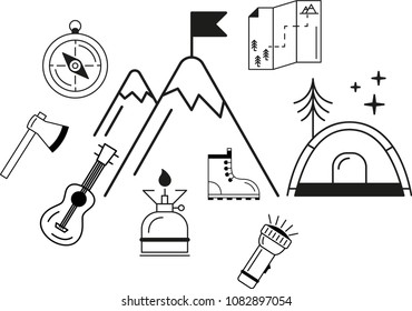 Camping, hiking. tourism vector icons