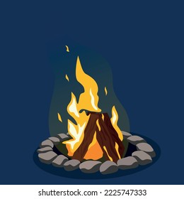 Camping Hot-Bonfire-Flachbild-Symbol. Feuer oder Lagerfeuer. Orangefeuer und Flamme. Element einer Wanderung. Hitze und heiße Objekte. Illustration von Happy Lohri Feiertag für Punjabi-Sikh-Festivalflyer-Poster