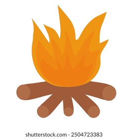 Camping Hot burning Bonfire. Vector Flat icon, sticker, illustration, emblem, logo.