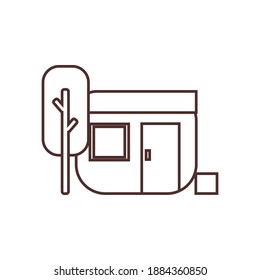 camping house and tree outline line icon vector illustration