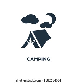 Camping icon. Black filled vector illustration. Camping symbol on white background. Can be used in web and mobile.