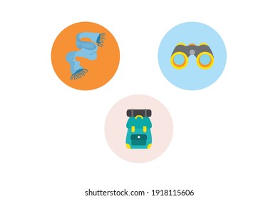 Camping Icon Bundle With Scarf, Binoculars, Bag