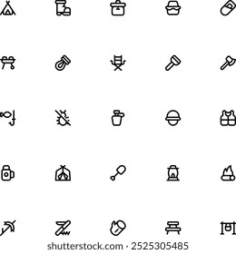 Camping Icon Collection. Pixel Perfect Marketing Outline Style 2D Icon