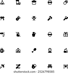 Camping Icon Collection. Pixel Perfect Marketing Glyph Style 2D Icon