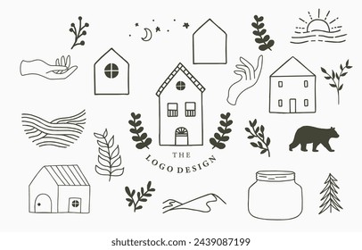 Camping icon collection with wild,natural,animal,flower,circle.Vector illustration for tattoo,accessories and interior