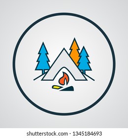 Camping icon colored line symbol. Premium quality isolated tourism element in trendy style.