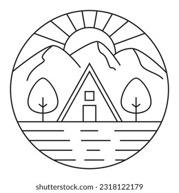 Camping icon design. Flat vector icon with natural landscape.