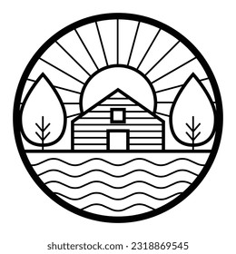 Camping icon design. Flat vector icon with natural landscape.