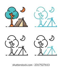 Camping icon design in four variation color