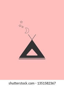 camping icon design  on living coral color background.