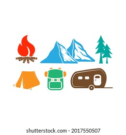 Camping icon design set bundle template isolated