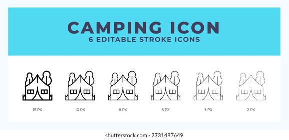 Camping-Symbol mit bearbeitbarem Strich. Vektorgrafik mit Gliederungssymbol.