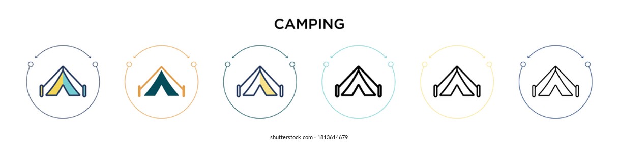 Camping icon in filled, thin line, outline and stroke style. Vector illustration of two colored and black camping vector icons designs can be used for mobile, ui, web