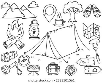 dibujo a mano sin icono de acampada