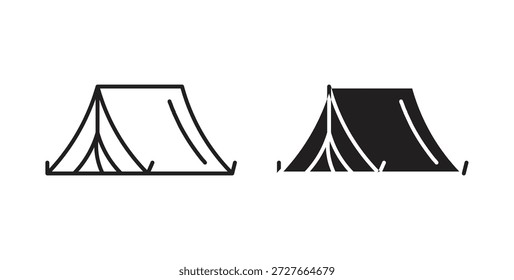 Símbolo de ícone de acampamento e conceito de símbolo de linha fina de conjunto de linhas.