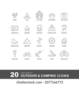 Camping icon. Hiking and outdoor icons set with editable strokes