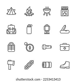 Camping icon, Hiking, Thin line icon set.